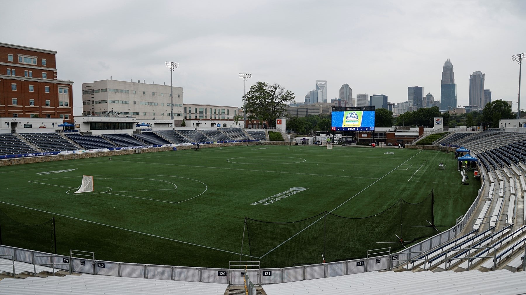 Wide view of American Legion Memorial Stadium for the ACC Lacrosse Tournaments in Charlotte, North Carolina.