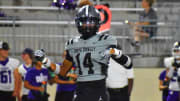 Jonathan Cunningham, North Crowley linebacker, lines up during the 2023 Texas high school football season.