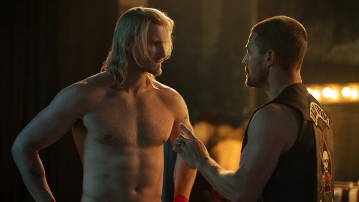 Alexander Ludwig ("Ace Spade”) and Stephen Amell ("Jack Spade”) in Heels season 2. Image courtesy Daniel Delgado, Heels © 2022 Starz Entertainment, LLC