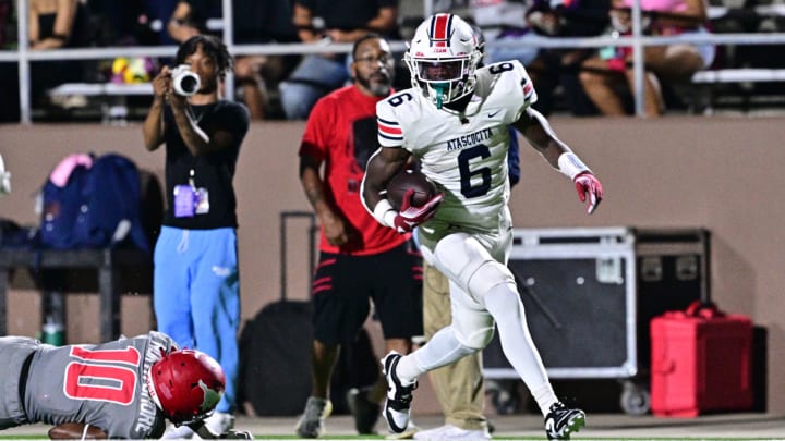 Atascocita running back Tory Blaylock, a 4-star Oklahoma, leaves a Westfield defender during the 2023 UIL season.