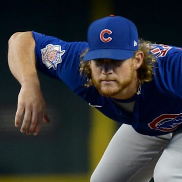 Jul 16, 2021; Phoenix, Arizona, USA; Chicago Cubs relief pitcher Craig Kimbrel (46) pitches against the Arizona Diamondbacks during the ninth inning at Chase Field