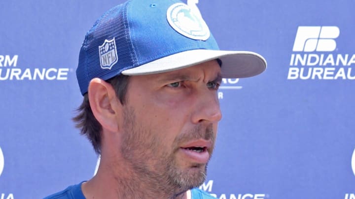 Colts Head Coach Shane Steichen is interviewed during Indianapolis Colts minicamp practice Tuesday, June 4, 2024 at the Indiana Farm Bureau Football Center.