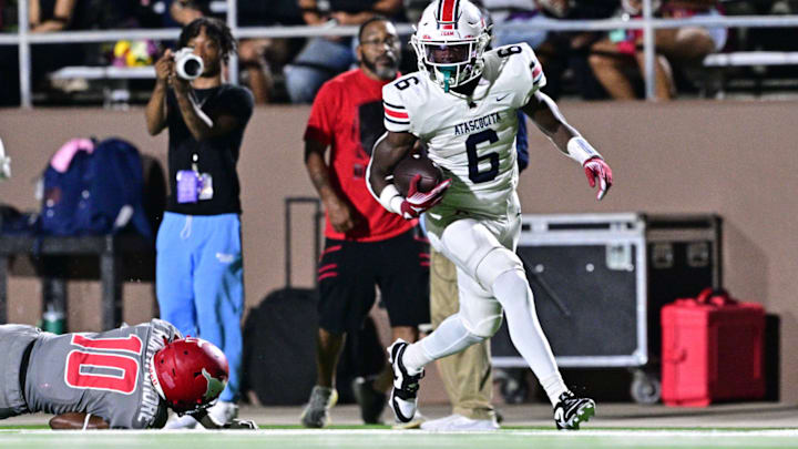 Atascocita running back Tory Blaylock, a 4-star Oklahoma, leaves a Westfield defender during the 2023 UIL season.