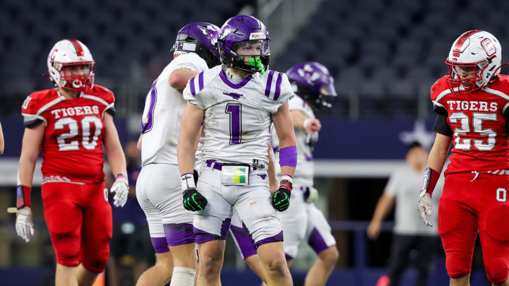 Grayson Rigdon leads Benjamin over Oglesby to third straight Texas UIL 1A Division II state championship at AT&T Stadium in Dallas in December 2023.