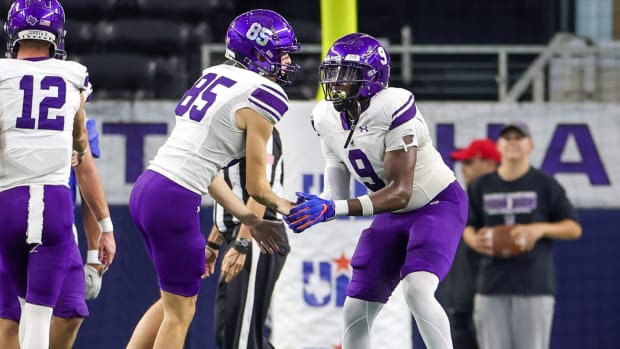 Anna players celebrate a play during the 2023 UIL 4A Division I state title, a loss to Tyler Chapel Hill. 