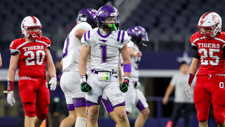 Grayson Rigdon leads Benjamin over Oglesby to third straight Texas UIL 1A Division II state championship at AT&T Stadium in Dallas in December 2023.