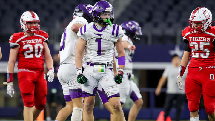 Grayson Rigdon leads Benjamin over Oglesby to third straight Texas UIL 1A Division II state championship at AT&T Stadium in Dallas in December 2023.