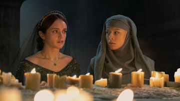 Olivia Cooke as Alicent Hightower and Emma D’Arcy as Rhaenyra Targaryen in House of the Dragon season 2