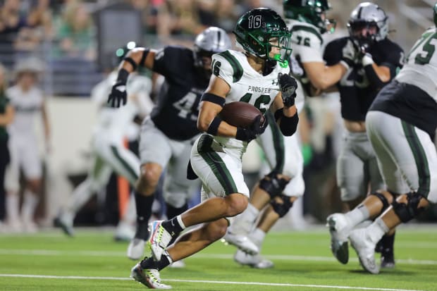 Prosper battles Denton Guyer in a Texas high school football showdown. 