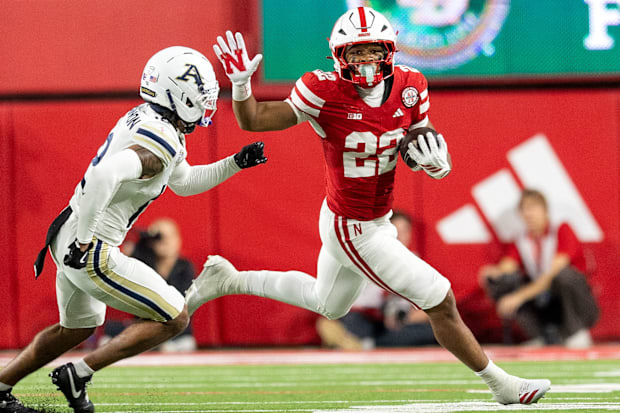 Nebraska running back Isaiah Mozee returns a punt 5 yards against Akron.