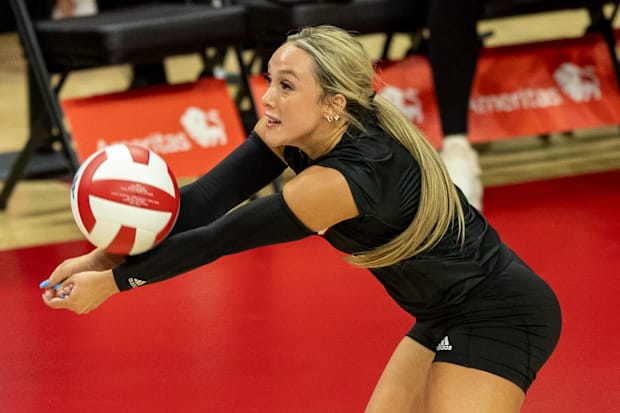 Nebraska DS/Libero Laney Choboy receives a serve during the Red-White Scrimmage on Saturday.