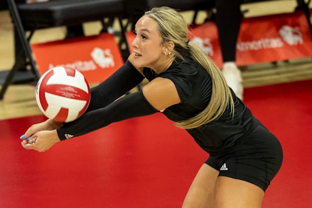 Nebraska DS/Libero Laney Choboy receives a serve during the Red-White Scrimmage on Saturday.