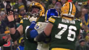 Aaron Donald chokes Lucas Patrick during Los Angeles Rams game against Green Bay Packers