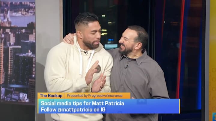 Te'o and Patricia share a laugh on the set of 'Good Morning Football'. Te'o and Patricia share a laugh on the set of 'Good Morning Football'.