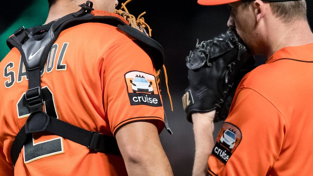 Sep 29, 2023; San Francisco, California, USA; San Francisco Giants catcher Blake Sabol (2) and starting pitcher Keaton Winn (67) talk before the pitch against the Los Angeles Dodgers during the fifth inning at Oracle Park. Mandatory Credit: John Hefti-Imagn Images Sep 29, 2023; San Francisco, California, USA; San Francisco Giants catcher Blake Sabol (2) and starting pitcher Keaton Winn (67) talk before the pitch against the Los Angeles Dodgers during the fifth inning at Oracle Park. Mandatory Credit: John Hefti-Imagn Images