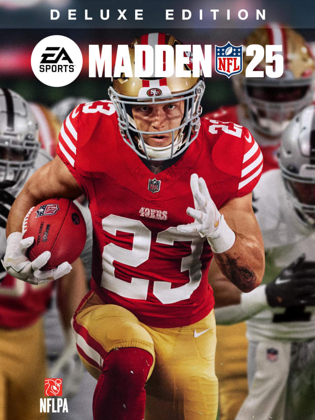 Madden NFL 25 Deluxe Edition cover featuring San Francisco 49ers running back Christian McCaffrey
