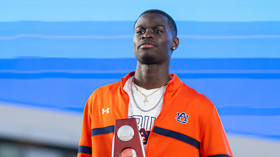 Auburn Tigers rising junior Ja’Kobe Tharp claimed gold in the 110m hurdles at the 2025 Toyota USATF Outdoor Championships