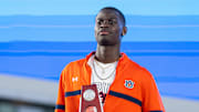  Auburn Tigers rising junior Ja’Kobe Tharp claimed gold in the 110m hurdles at the 2025 Toyota USATF Outdoor Championships