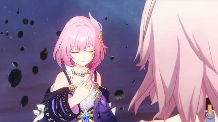 Honkai: Star Rail screenshot of Cyrene and March 7th talking.