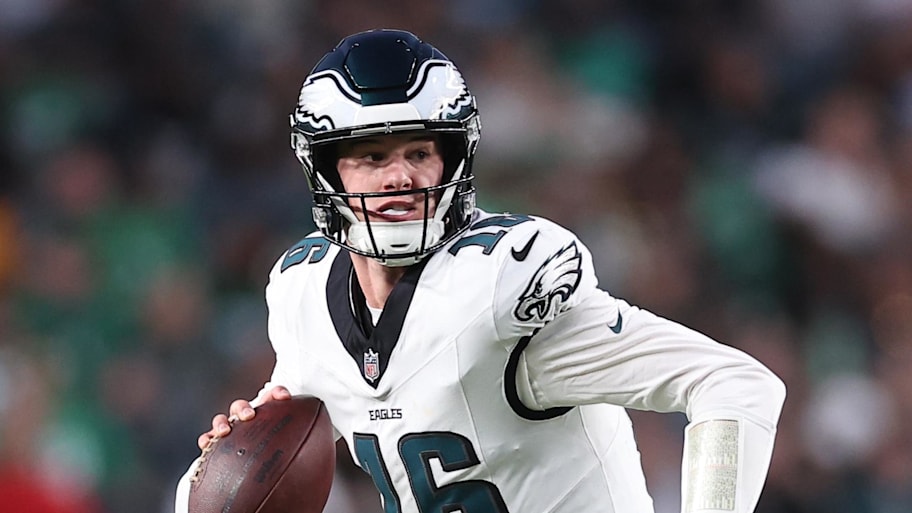 Eagles backup quarterback Tanner McKee's finger injury won't make him miss too much time. | Bill Streicher-Imagn Images