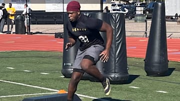 Cardinal Mooney defensive lineman Elijah Golden in individual drills during the Under Armour Next camp