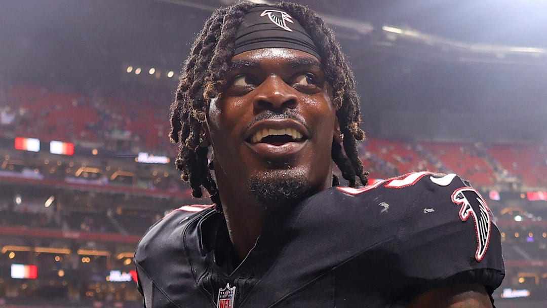 Oct 13, 2025; Atlanta, Georgia, USA; Atlanta Falcons linebacker Deangelo Malone (51) during a game against the Buffalo Bills at Mercedes-Benz Stadium. Mandatory Credit: Brett Davis-Imagn Images
