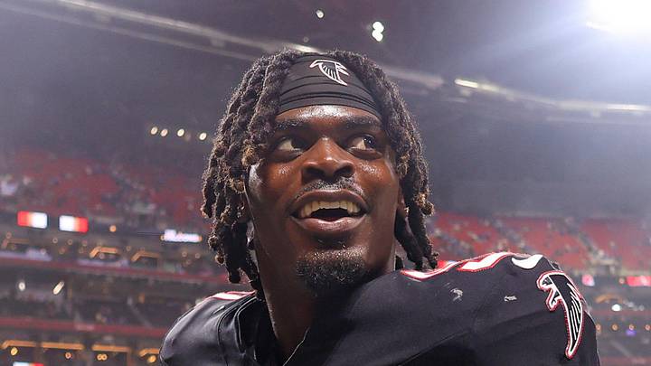 Oct 13, 2025; Atlanta, Georgia, USA; Atlanta Falcons linebacker Deangelo Malone (51) during a game against the Buffalo Bills at Mercedes-Benz Stadium. Mandatory Credit: Brett Davis-Imagn Images
