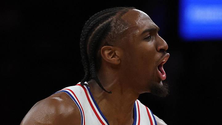 May 2, 2026; Boston, Massachusetts, USA; Philadelphia 76ers guard Tyrese Maxey (0) celebrates during the final moments of their win over the Boston Celtics in game seven of the first round of the 2026 NBA Playoffs at TD Garden. Mandatory Credit: Winslow Townson-Imagn Images