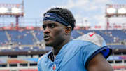 Tennessee Titans cornerback Roger McCreary exits the field after the loss to the Los Angeles Rams.
