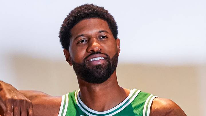 Sep 28, 2026; Boston, MA, USA; Boston Celtics forward/guard Jayson Tatum (0) with forward Paul George (13) during media day at Auerbach Center. Mandatory Credit: David Butler II-Imagn Images