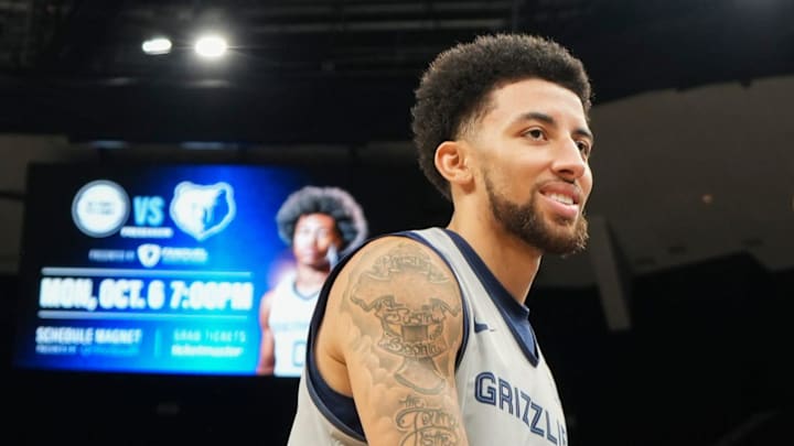 Grizzlies' Scotty Pippen Jr. (1) walks off the court after open practice at the FedExForum on October 4, 2025, in Memphis, Tenn.