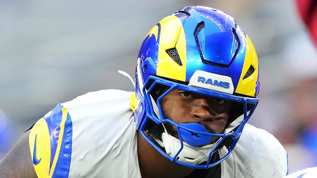 Dec 7, 2025; Glendale, Arizona, USA; Los Angeles Rams linebacker Jared Verse (8) during the second half at State Farm Stadium. Mandatory Credit: Joe Camporeale-Imagn Images