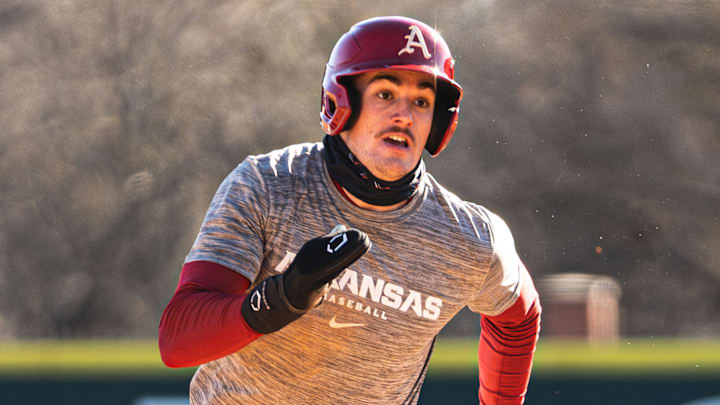 Arkansas third baseman Brent Iredale (10) runs the bases in the first spring scrimmage. Arkansas third baseman Brent Iredale (10) runs the bases in the first spring scrimmage.