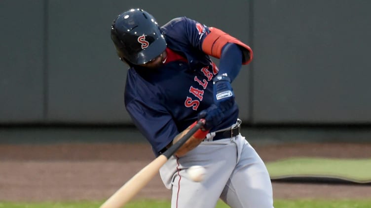 Salem Red Sox Nick Northcut makes contact.