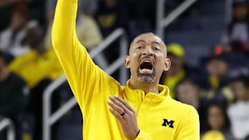 Feb 17, 2024; Ann Arbor, Michigan, USA;  Michigan Wolverines head coach Juwan Howard reacts in the
