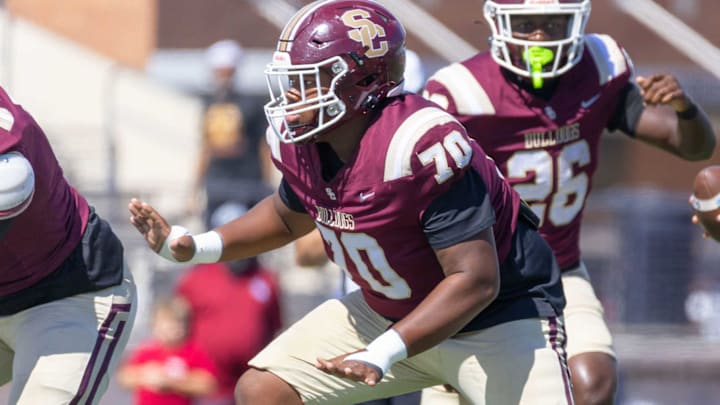 Humble Summer Creek offensive lineman Jamarion Zenon blocks during an Oct. 18 game against Baytown Goose Creek Memorial. Humble Summer Creek offensive lineman Jamarion Zenon blocks during an Oct. 18 game against Baytown Goose Creek Memorial.