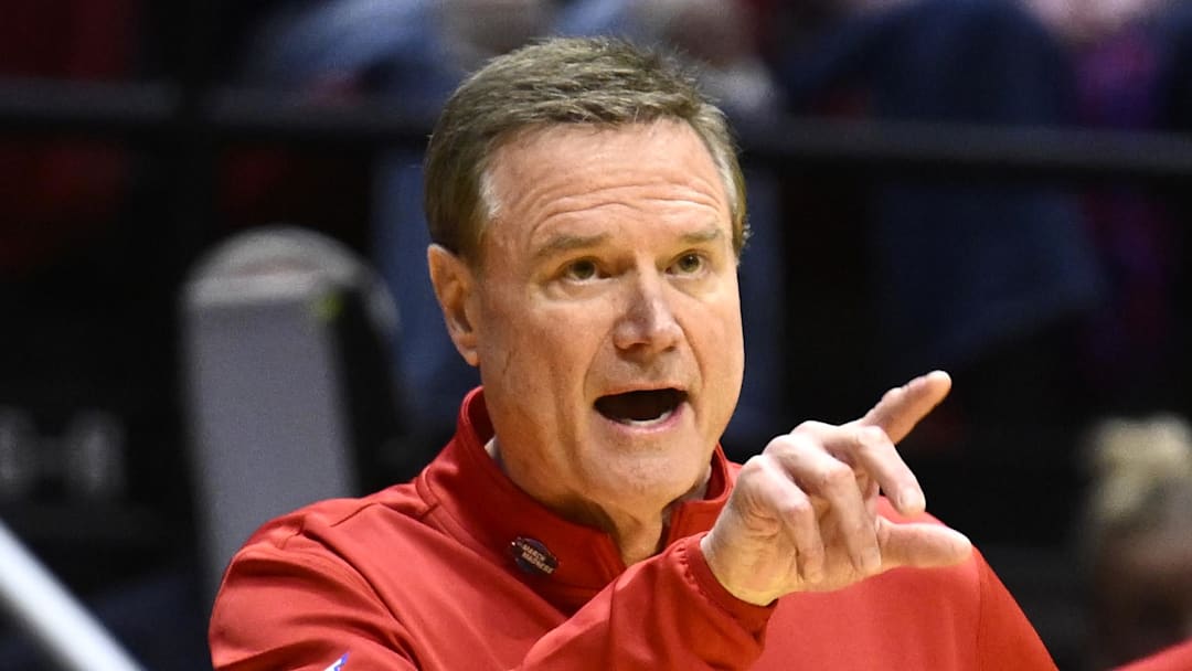 Mar 20, 2026; San Diego, CA, USA; Kansas Jayhawks head coach Bill Self looks on in the first half against the California Baptist Lancers during a first round game of the men's 2026 NCAA Tournament at Viejas Arena. Mar 20, 2026; San Diego, CA, USA; Kansas Jayhawks head coach Bill Self looks on in the first half against the California Baptist Lancers during a first round game of the men's 2026 NCAA Tournament at Viejas Arena.