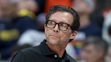 Atlanta Hawks head coach Quin Snyder reacts against the Denver Nuggets.