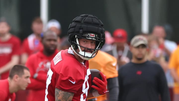 Jul 25, 2024; Tampa, FL, USA;  Tampa Bay Buccaneers tight end Payne Durham (87) works out during training camp at AdventHealth Training Center. Mandatory Credit: Kim Klement Neitzel-USA TODAY Sports