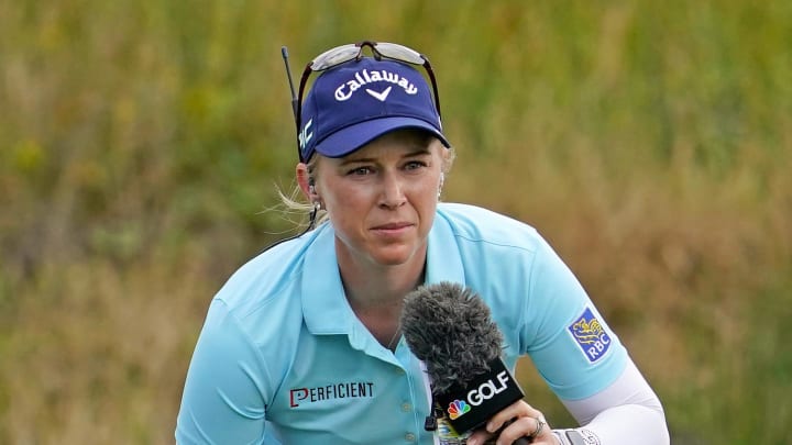 Mar 19, 2021; Palm Beach Gardens, Florida, USA; LPGA golfer and TV analyst Morgan Pressel works on the 2nd green during the second round of The Honda Classic golf tournament at PGA National (Champion). 