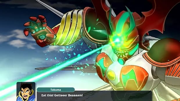 Mech shooting a laser from its eyes in Super Robot Wars Y.