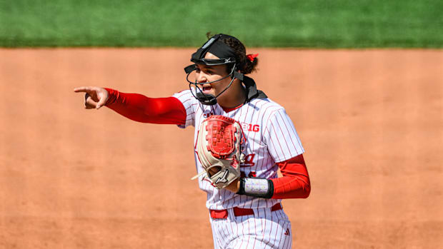 Kylee Magee celebrates a strikeout in the top of the sixth. 