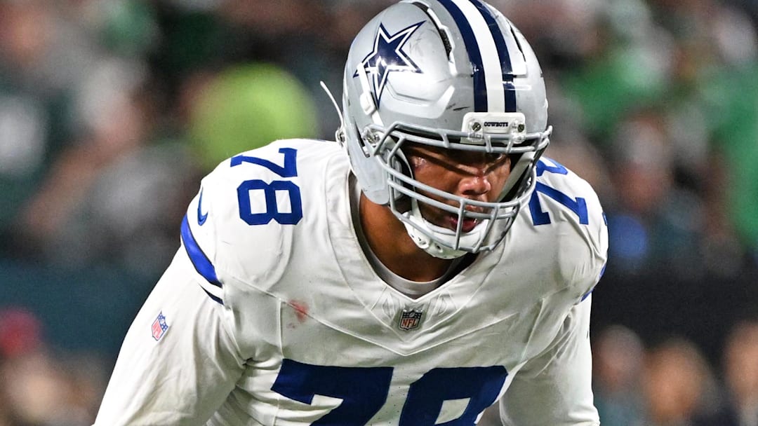 Sep 4, 2025; Philadelphia, Pennsylvania, USA; Dallas Cowboys offensive tackle Terence Steele (78) against the Philadelphia Eagles at Lincoln Financial Field.