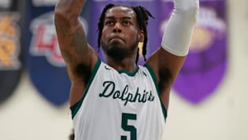 Jacksonville Dolphins forward Bryce Workman #5 shoots a free throw during the second half. 