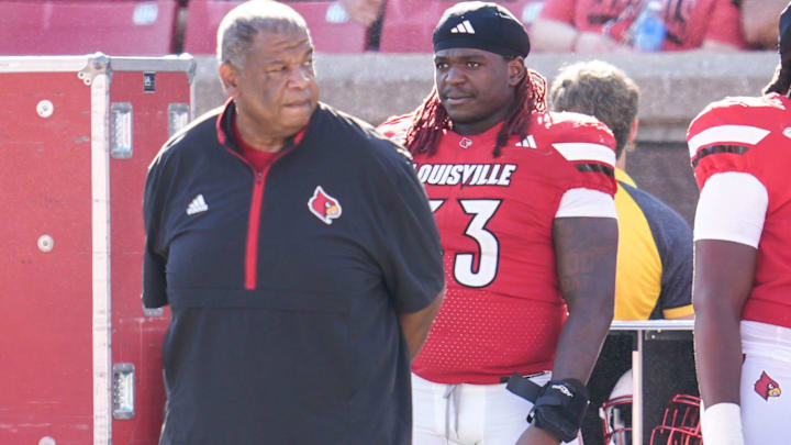 Vince Marrow, Louisville football's executive of player personnel, on the sidelines during the Cards' 51-17 win over Eastern Kentucky University at the Cardinals' season opener Saturday, August 30, 2025 at L&N Federal Credit Union Stadium in Louisville, Kentucky. Marrow left Kentucky earlier this year to work with UofL head football coach Jeff Brohm.