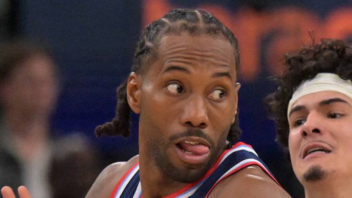 Apr 15, 2026; Inglewood, California, USA; Golden State Warriors forward Gui Santos (15) defends Los Angeles Clippers forward Kawhi Leonard (2) in the second half during the play-in rounds of the 2026 NBA Playoffs at Intuit Dome. Mandatory Credit: Jayne Kamin-Oncea-Imagn Images