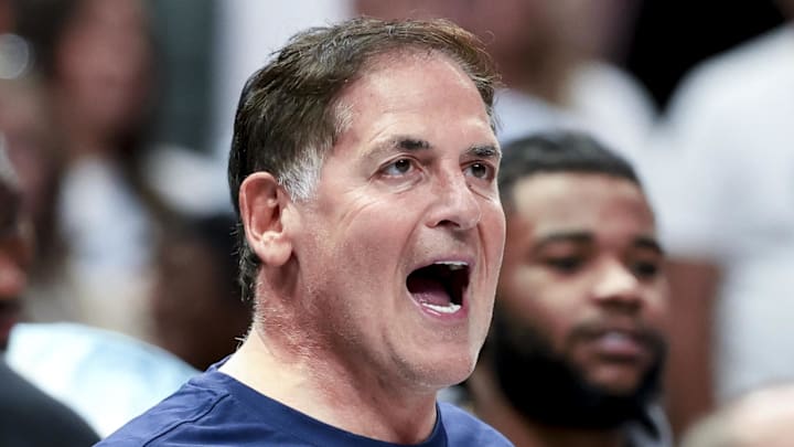 Dallas Mavericks minority owner Mark Cuban reacts to a play. Dallas Mavericks minority owner Mark Cuban reacts to a play.
