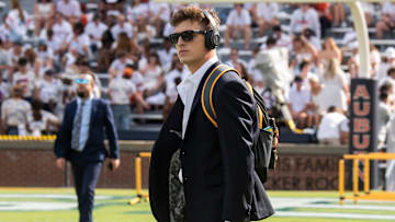 Auburn Tigers quarterback Zach Calzada (10) walks the field before Auburn Tigers take on Mercer Bears at Jordan-Hare Stadium in Auburn, Ala., on Saturday, Sept. 3, 2022.