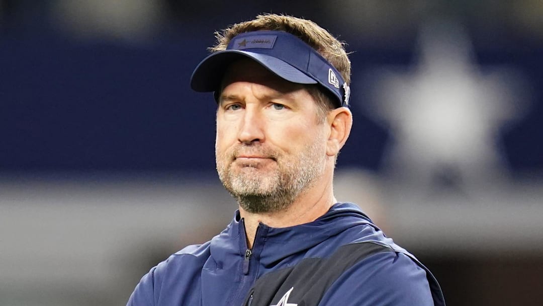 Dec 14, 2025; Arlington, Texas, USA; Dallas Cowboys head coach Brian Schottenheimer before a game against the Minnesota Vikings at AT&T Stadium. Mandatory Credit: Raymond Carlin III-Imagn Images
