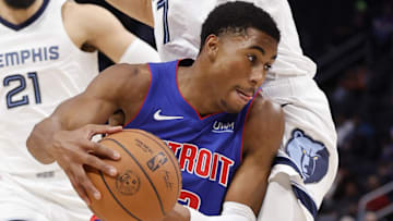 Dec 6, 2023; Detroit, Michigan, USA;  Detroit Pistons guard Jaden Ivey (23) dribbles defended by
